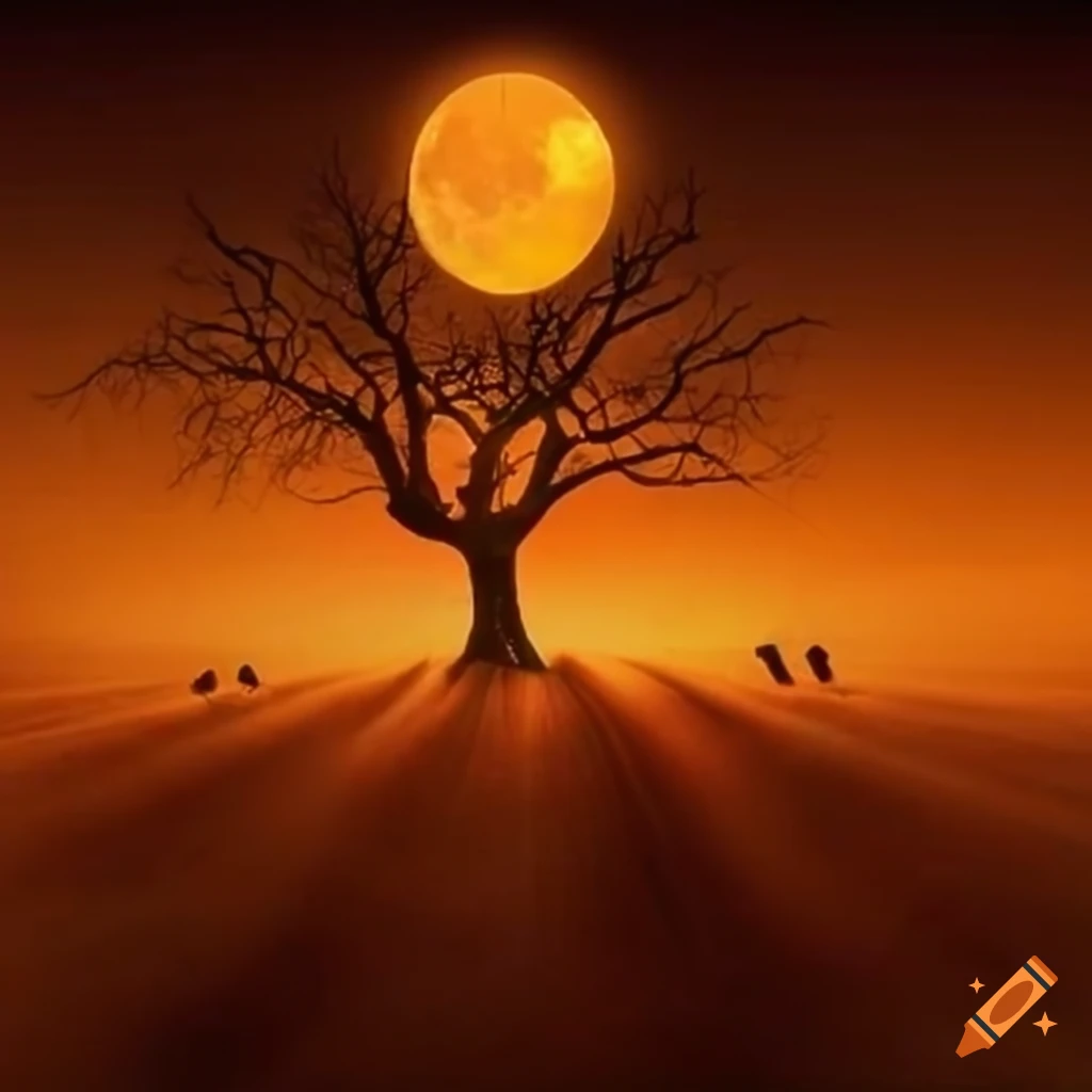 field of lit jack-o'-lanterns in the misty night