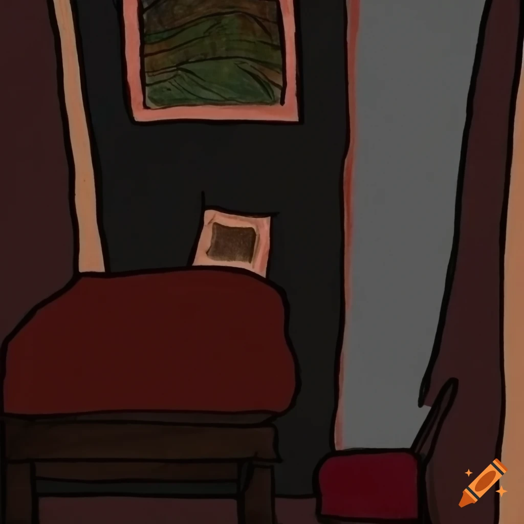 Watercolor drawing of a dark bedroom on Craiyon
