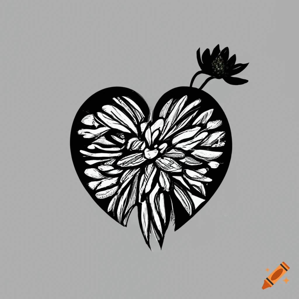 Black And White Water Lily Heart Logo On Craiyon