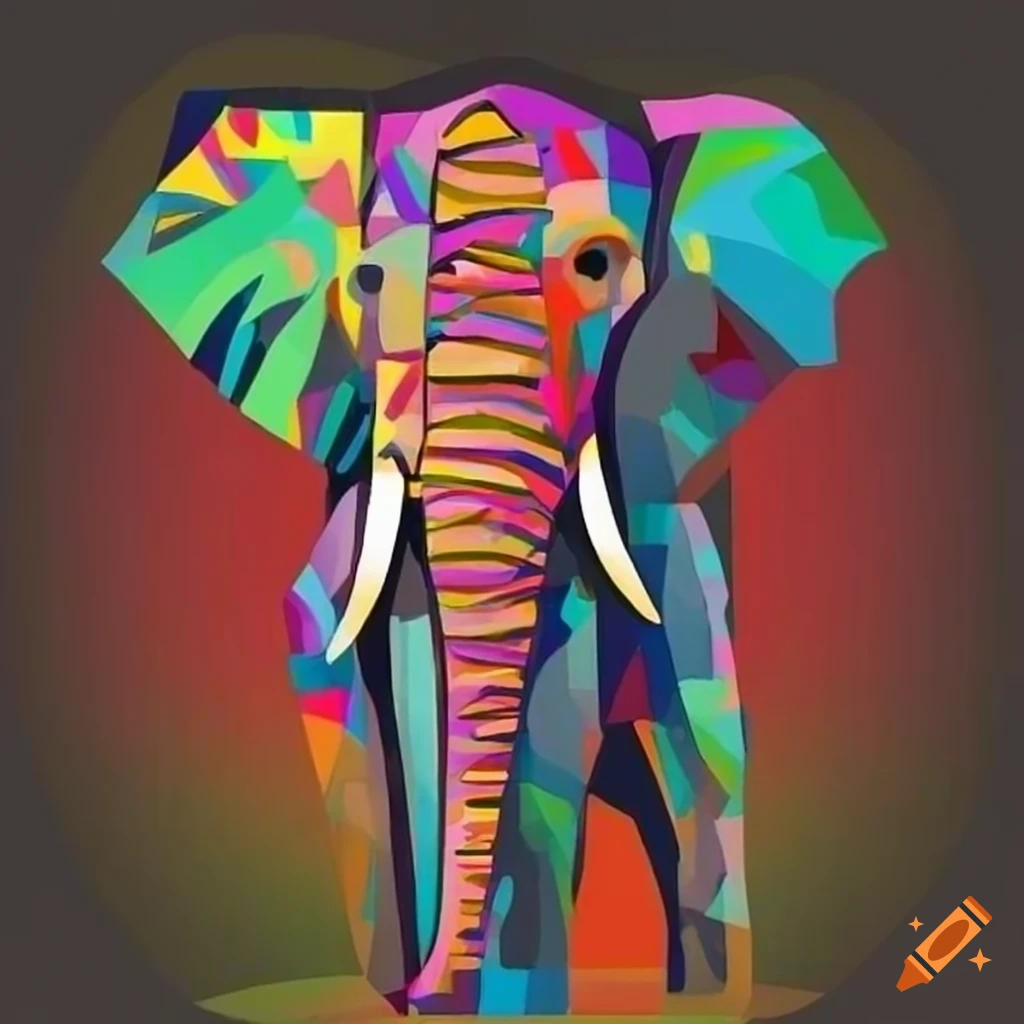 colorful cubist representation of an elephant