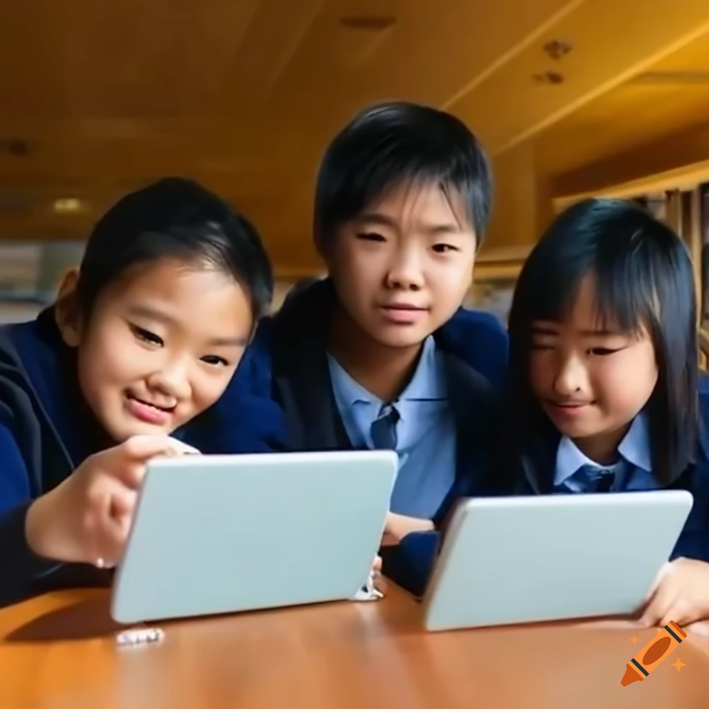 Asian students using tablet for learning on Craiyon