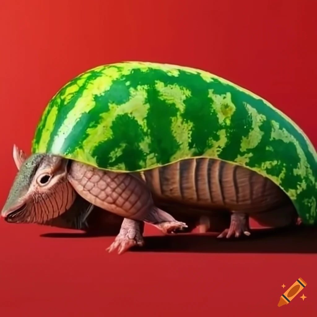 adorable rolled up armadillo resembling a watermelon