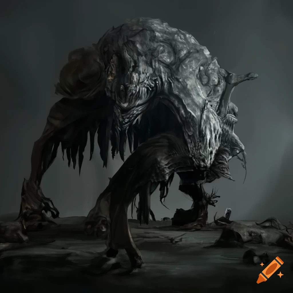 Dark fantasy art of a cracked stone behemoth