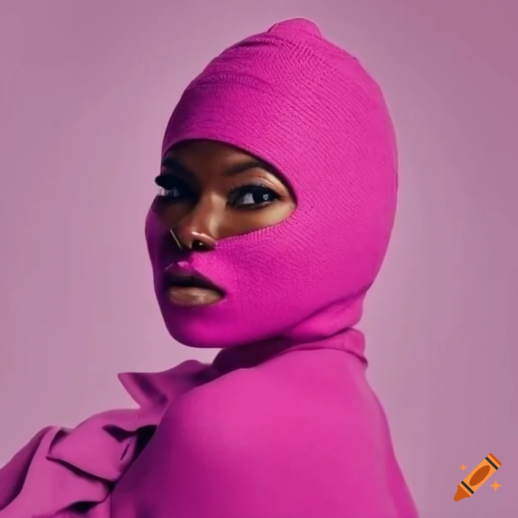 Stylish black woman wearing a pink balaclava on Craiyon