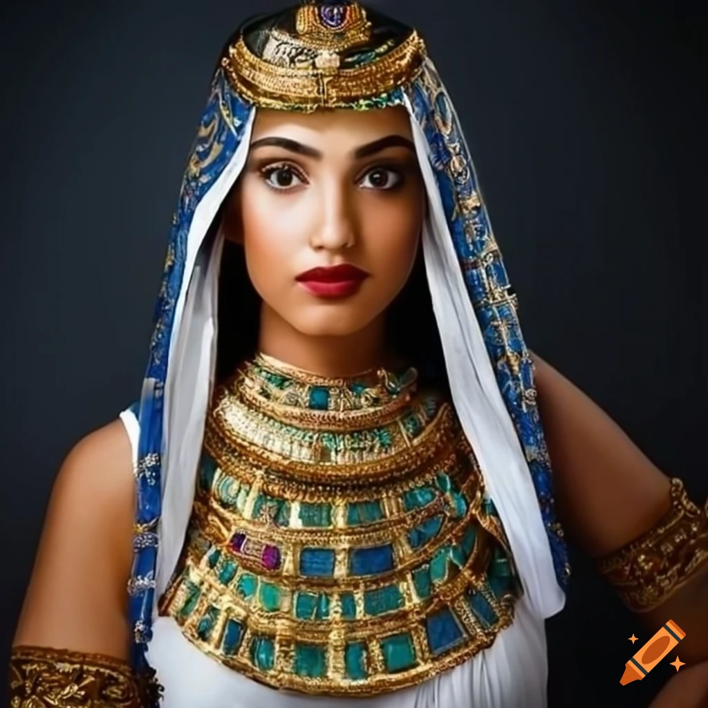 Portrait of a beautiful priestess in traditional egyptian attire