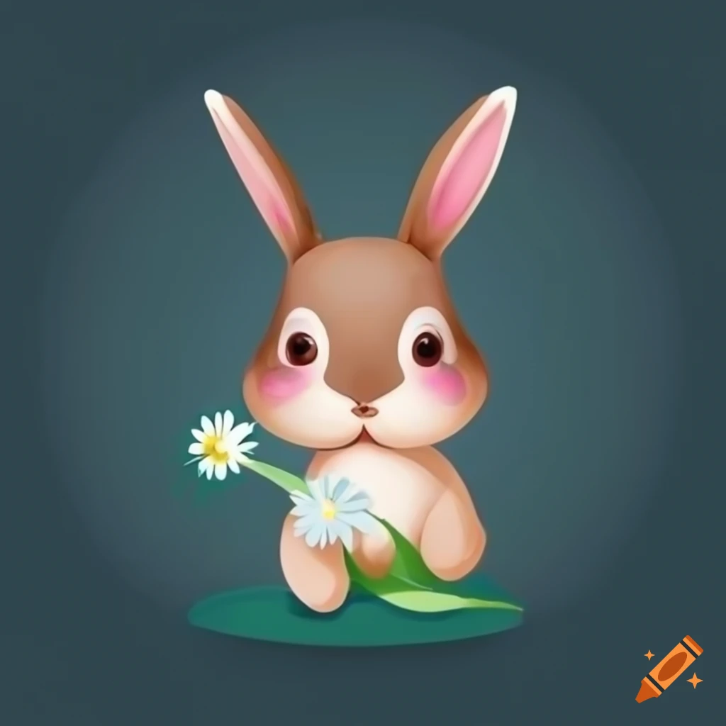 Cute bunny holding a daisy flower