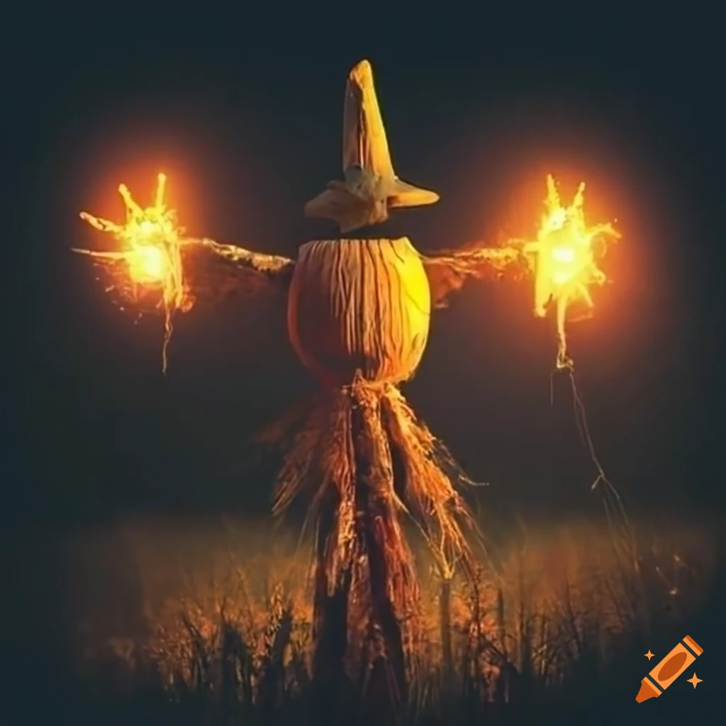 glowing scarecrow in a dark field