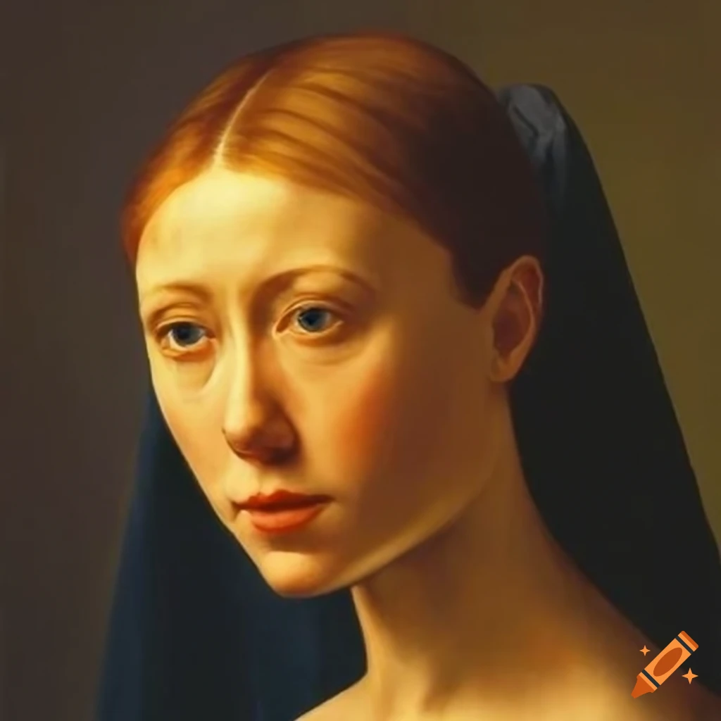 Youthful woman portrait in the style of james spader, van der weyden ...