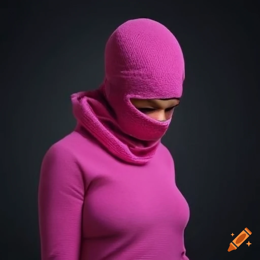 Woman wearing a pink balaclava