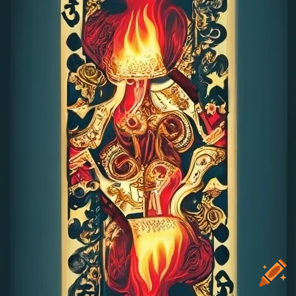 catholic playing card with flame symbol