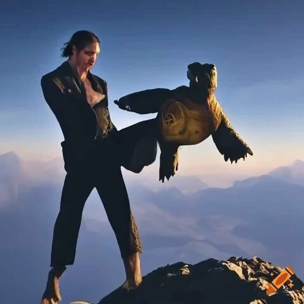 turtles doing karate with Keanu Reeves in the Himalayas