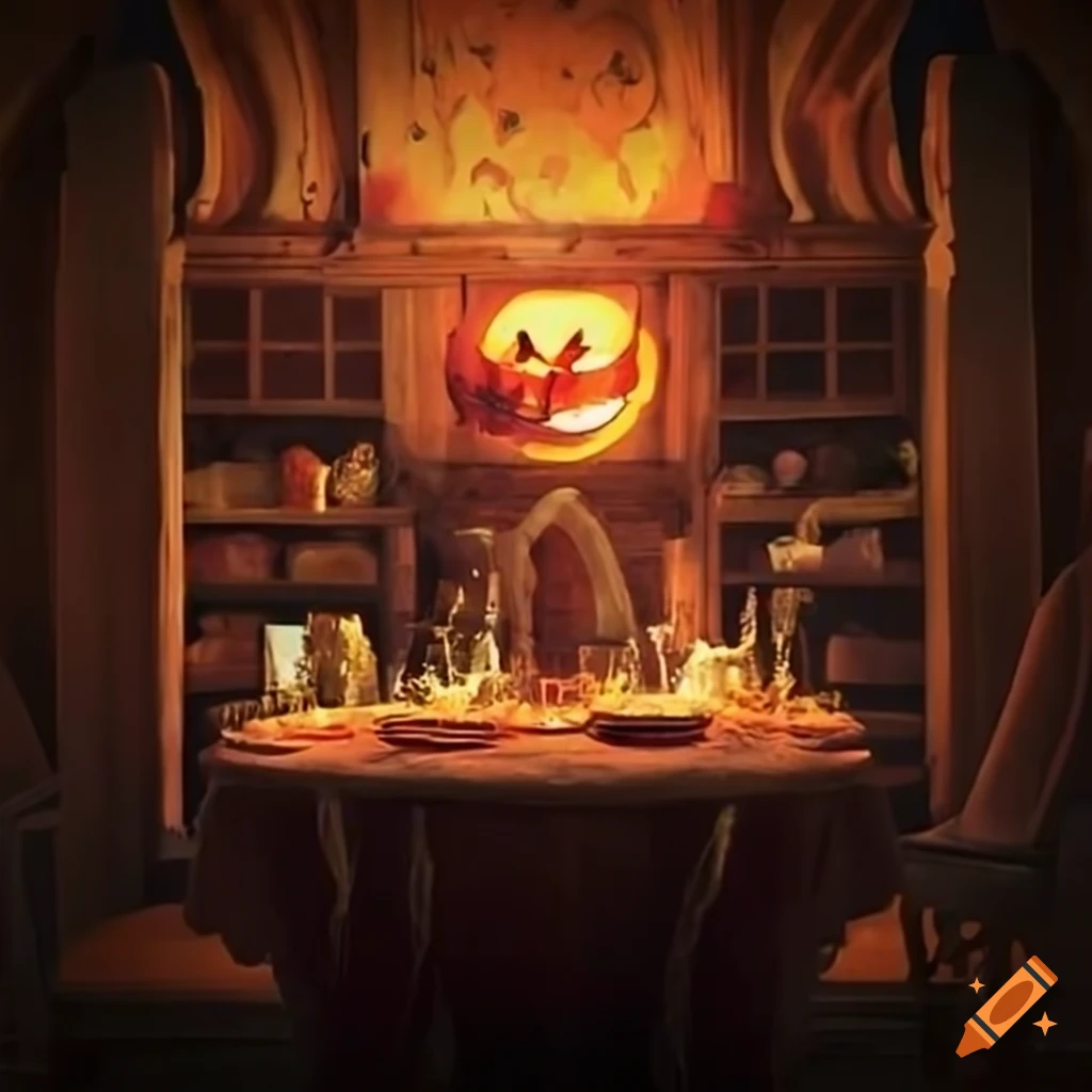 Spooky halloween house interior with a table on Craiyon