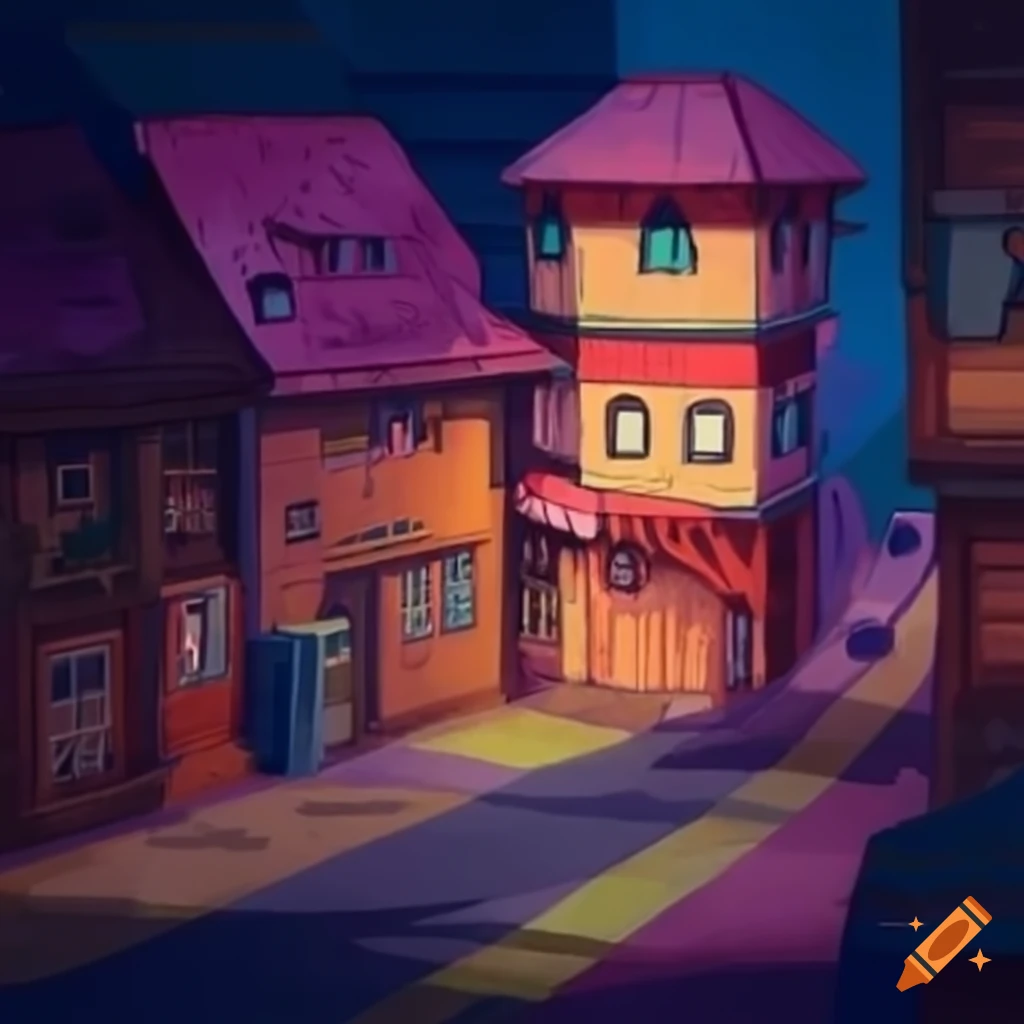 colorful fantasy street in Ghibli Studio style