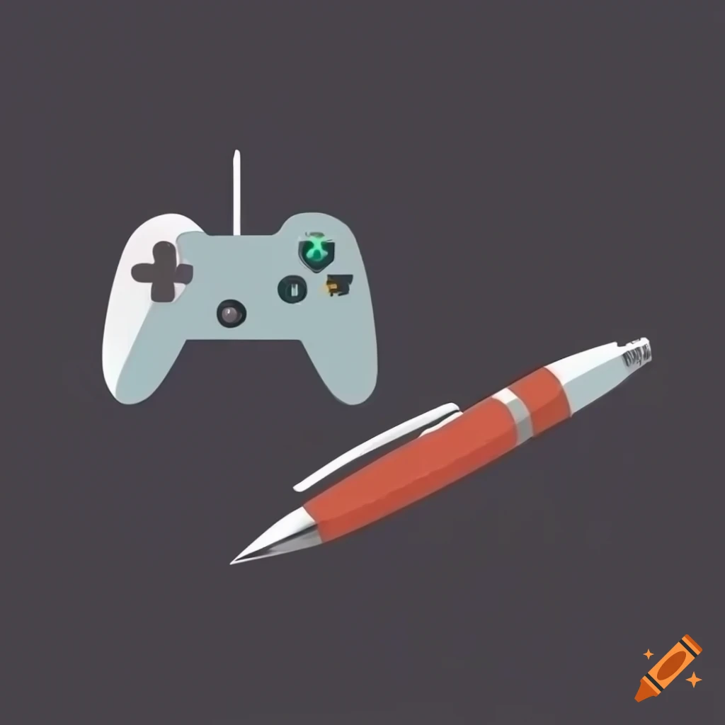Logo design of a game controller and pen combination on Craiyon