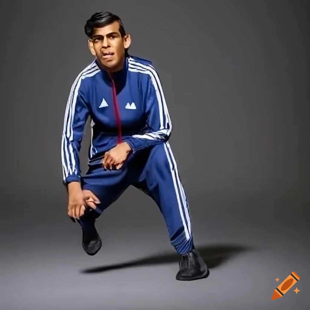Rishi sunak doing a squat in an adidas