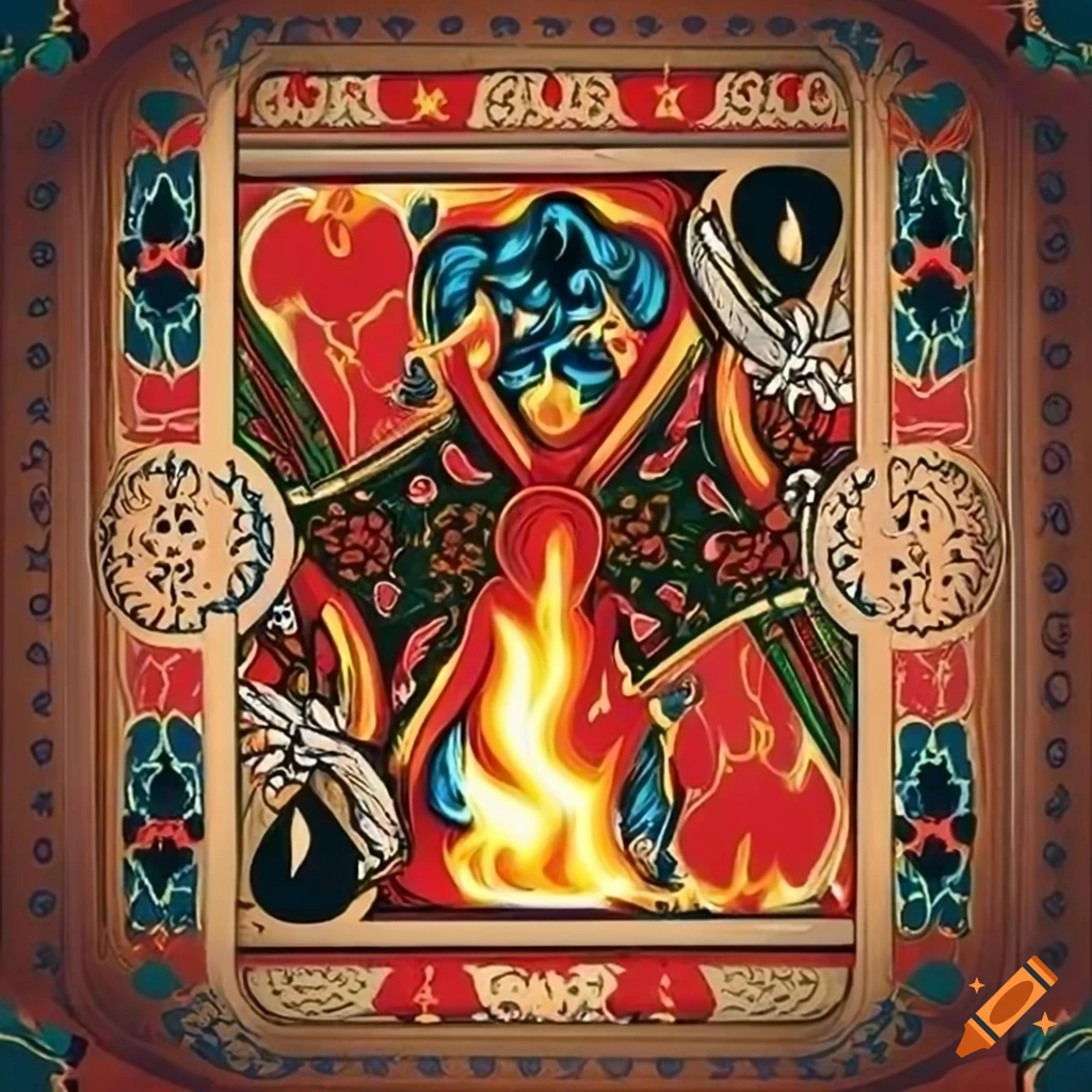 Catholic playing card with flame symbol