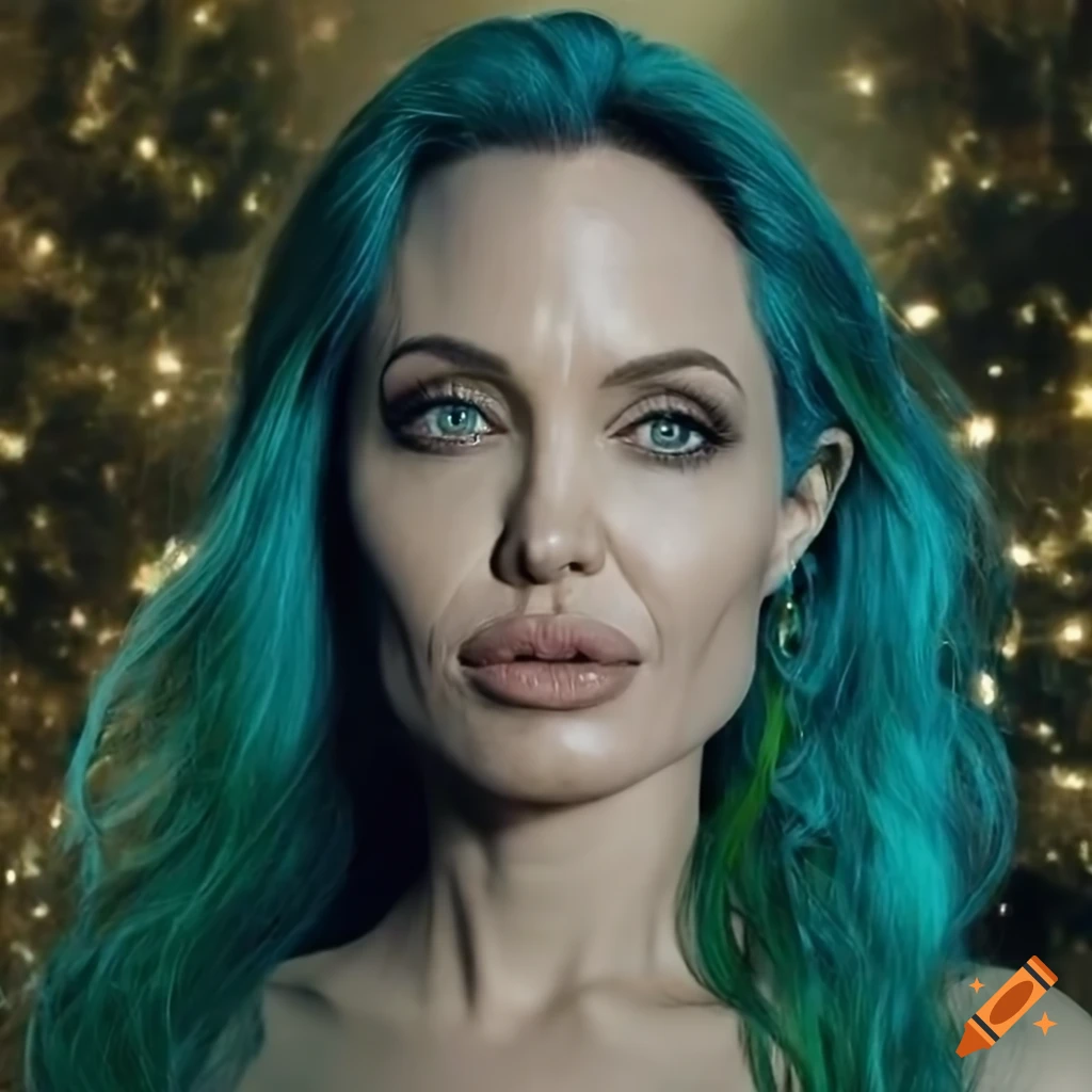 Photo Of Angelina Jolie With Green blue Hair On Craiyon