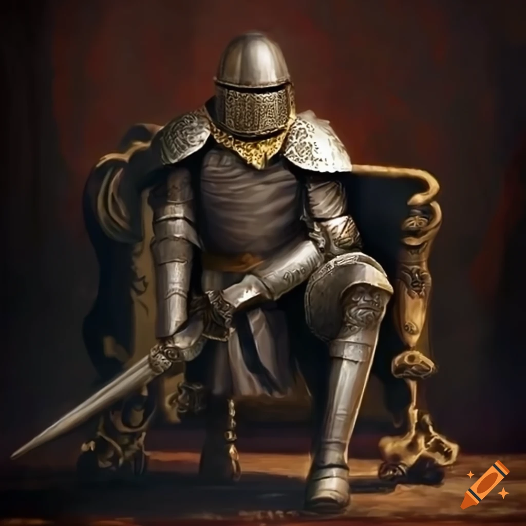 Realistic depiction of a knight kneeling before the king