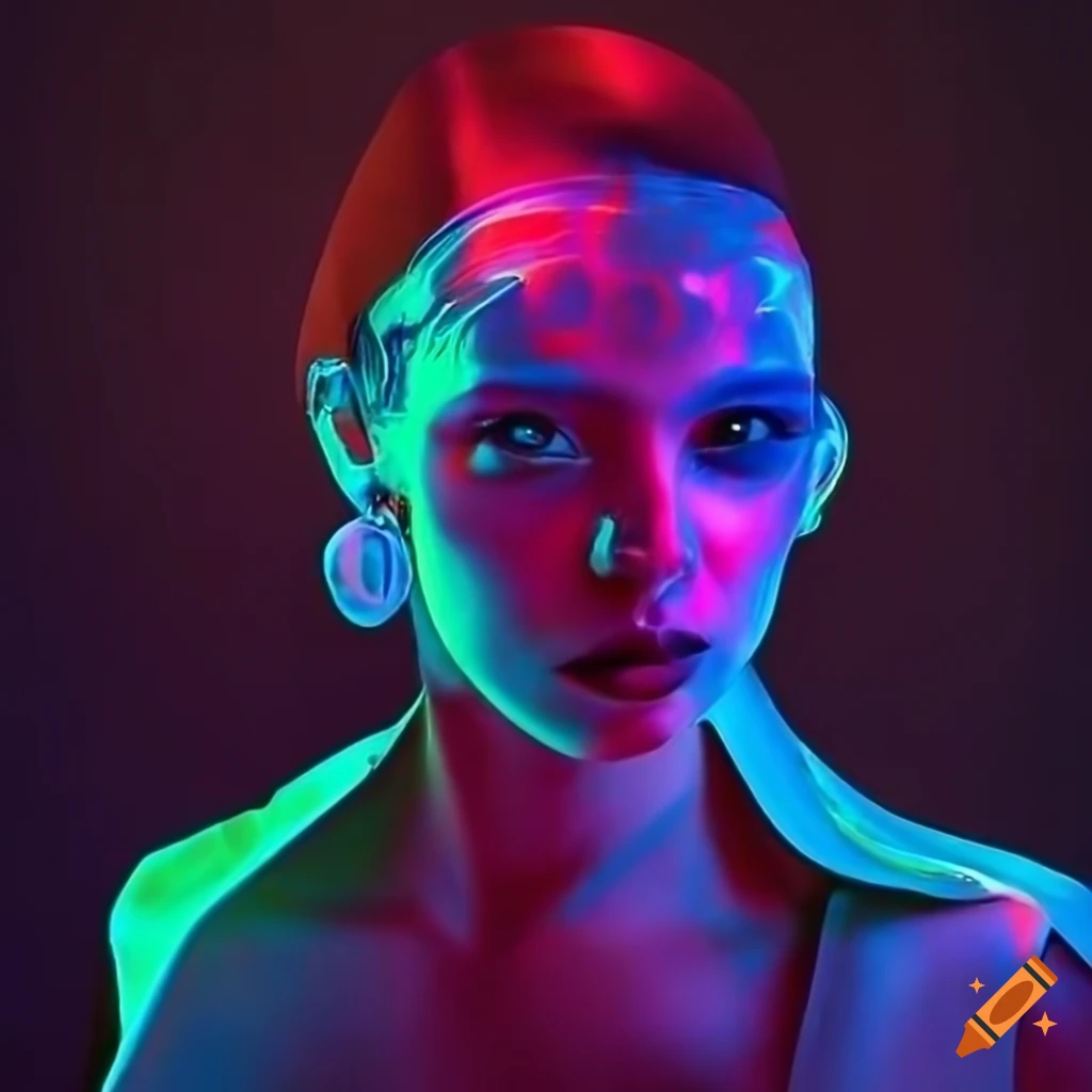neon vogue model in surreal silk clothes