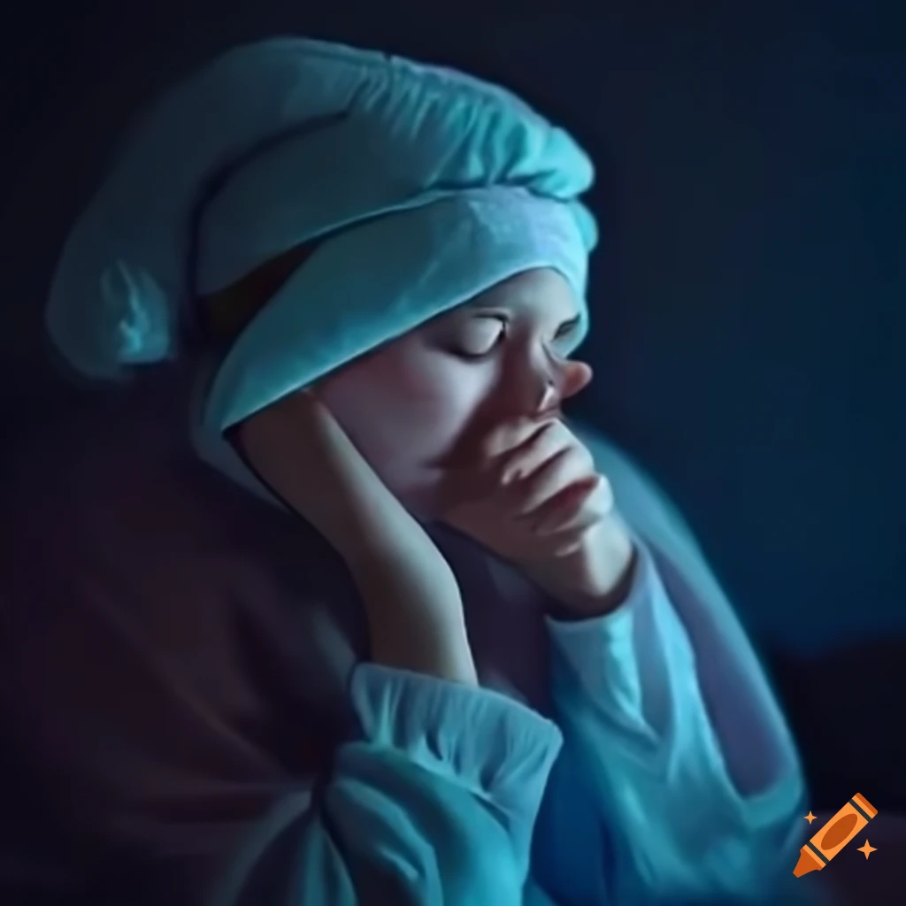 Sleepwalker in pajamas with night cap on Craiyon