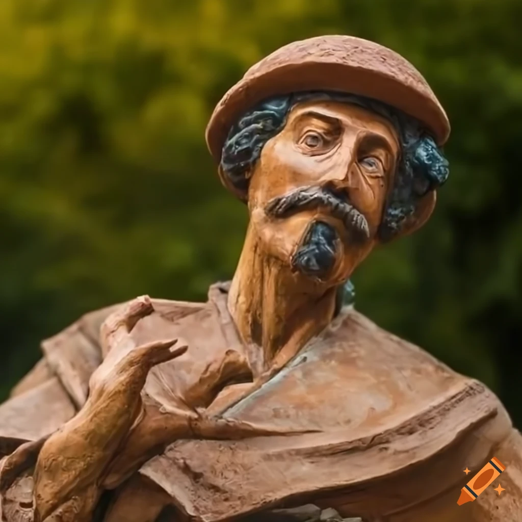 sculpture of a man with open arms in a mountain village