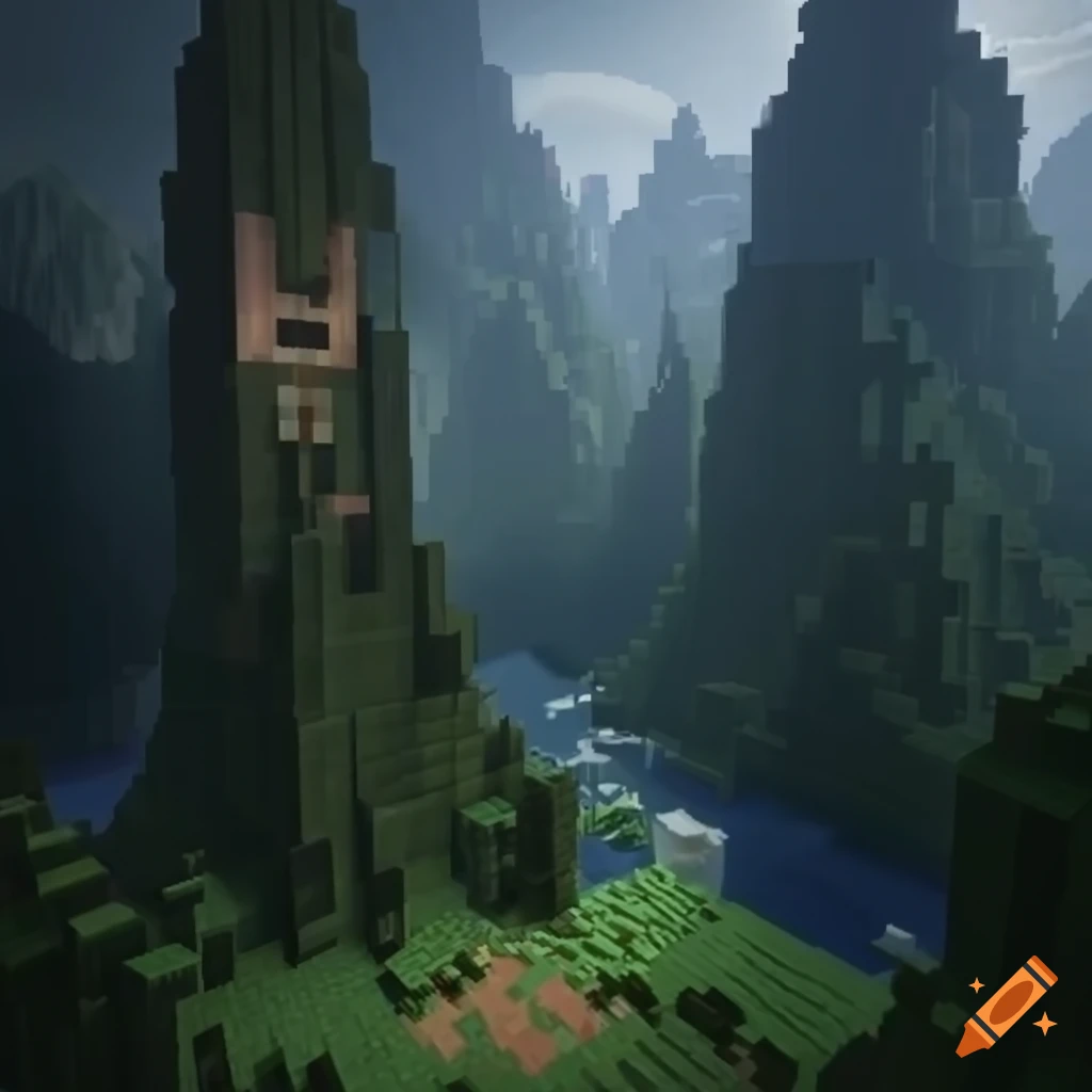 Middle-earth and minecraft crossover artwork