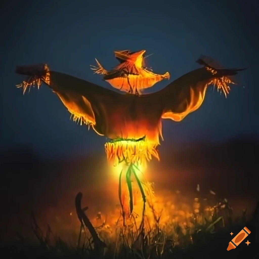 glowing scarecrow in a dark field