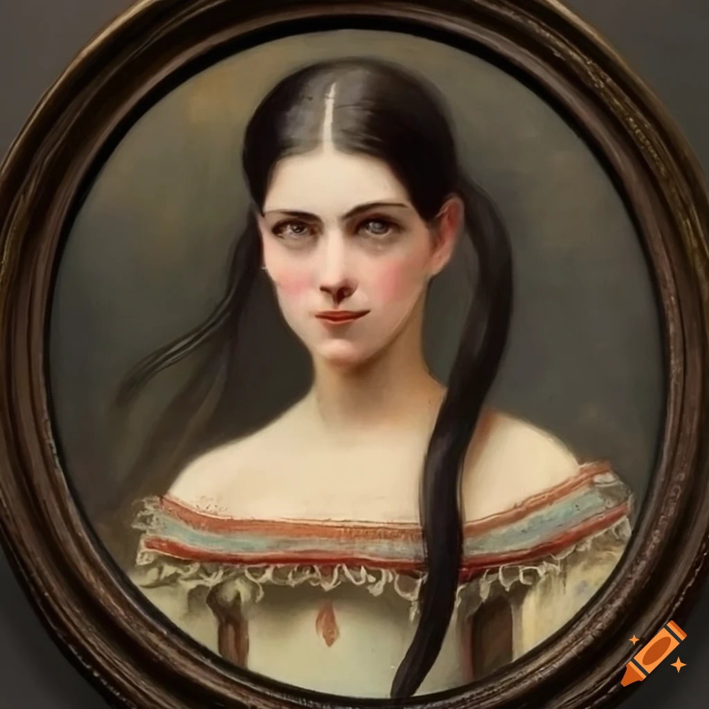 haunting portrait of a brunette woman with long pigtails
