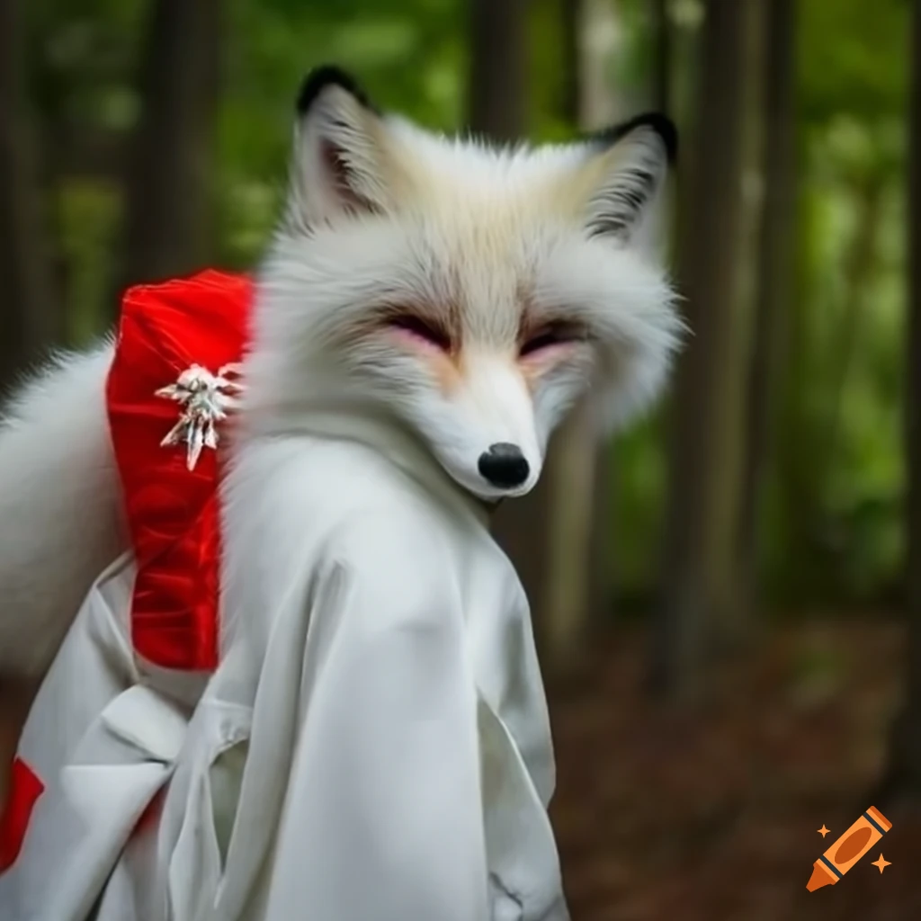 white fox wearing a kimono in rokugan style