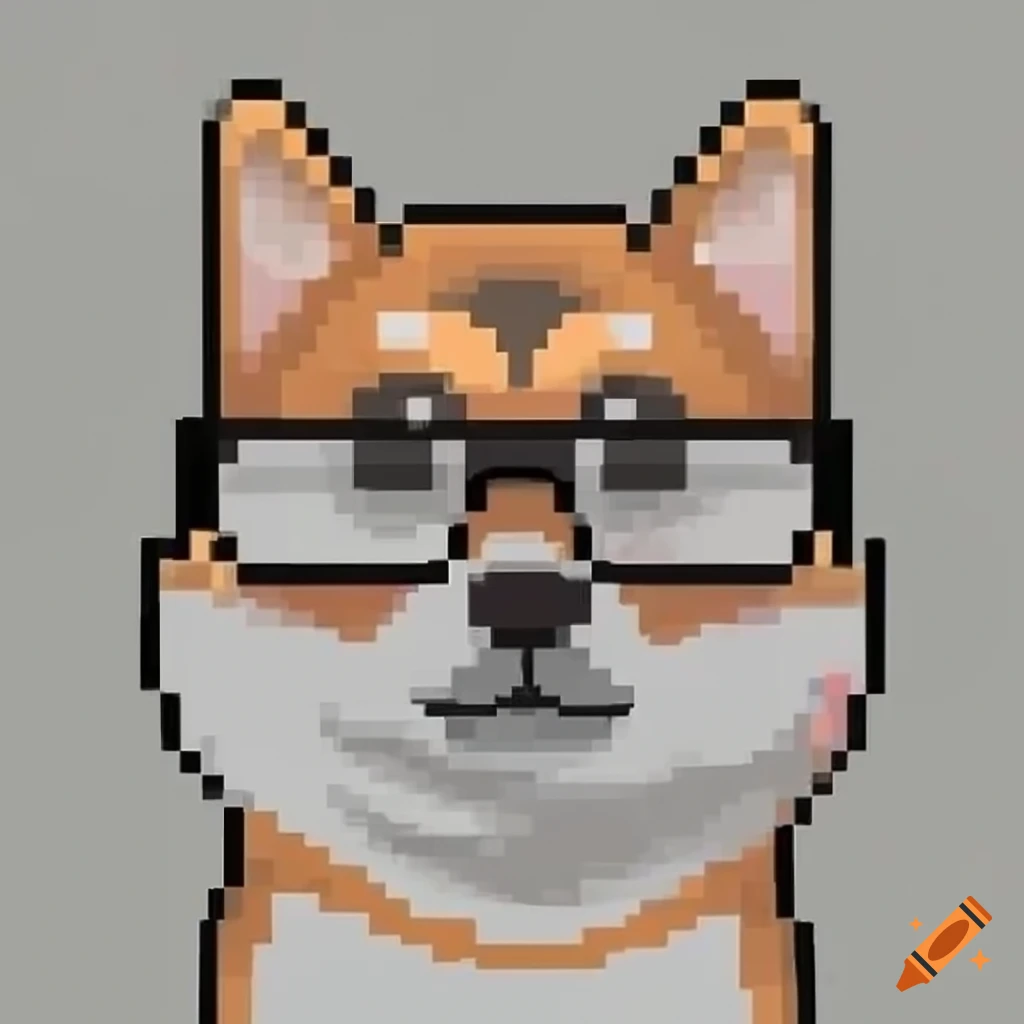 pixel art of a cute shiba inu wearing glasses