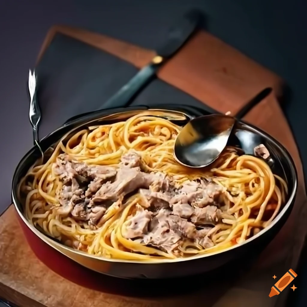 tuna and spaghetti casserole being eaten by sentient silverware
