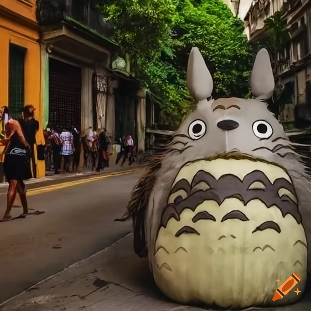 Totoro walking in the streets of havana city on Craiyon