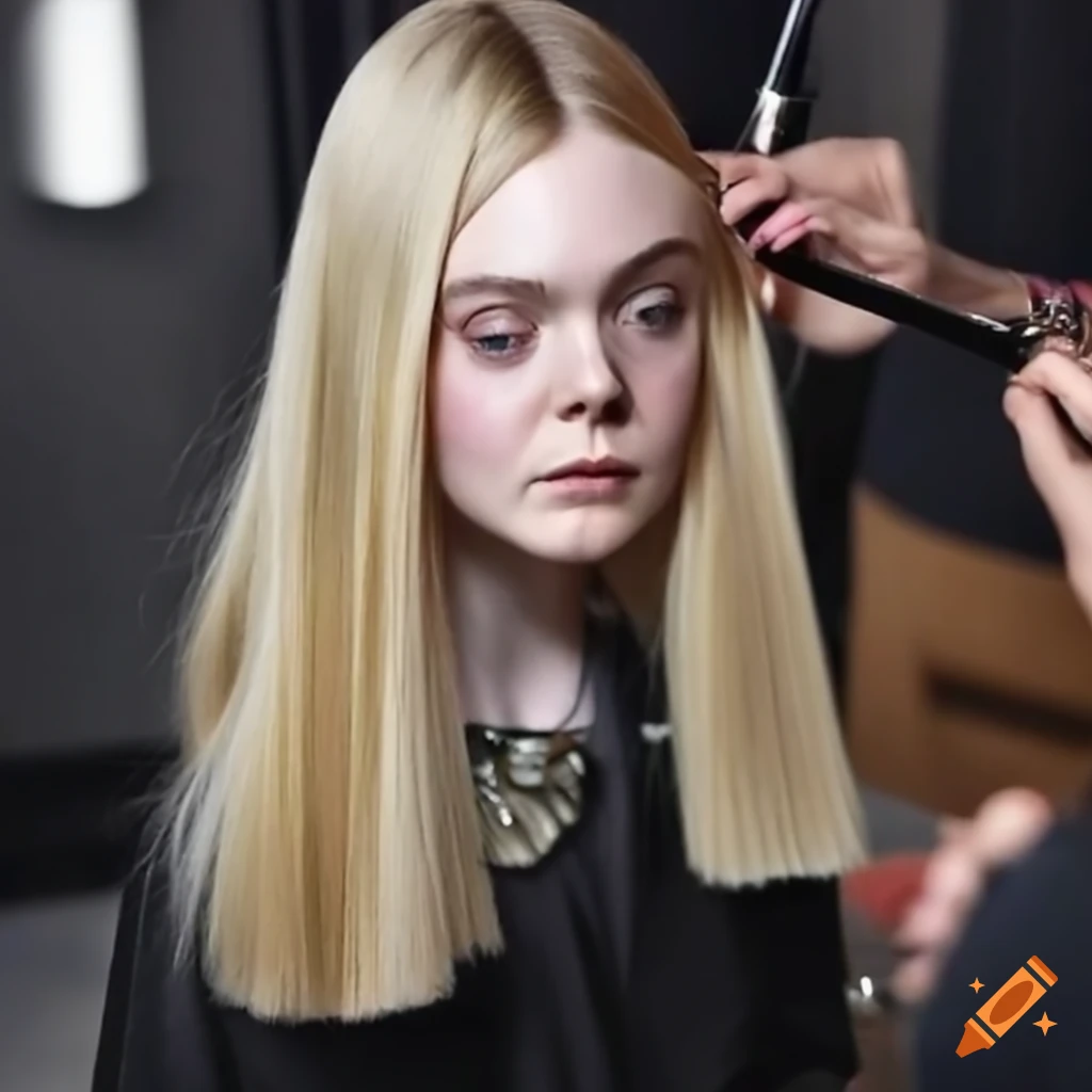 Elle Fanning Getting Her Hair Trimmed Backstage At A Fashion Show 6395