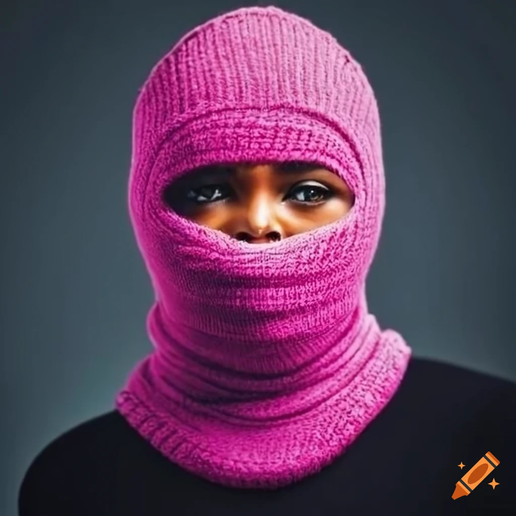 Woman wearing a pink balaclava