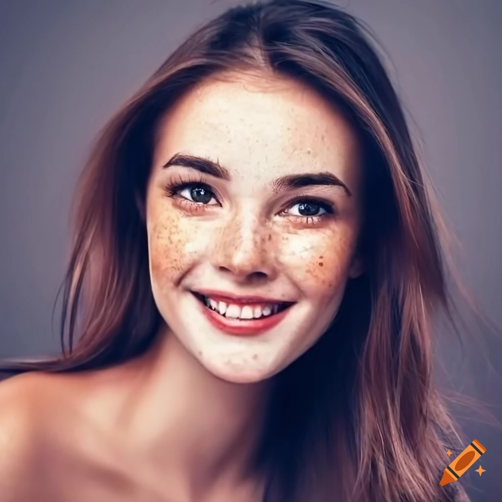 Portrait Of A Beautiful Woman With Freckles And Brown Hair On Craiyon 