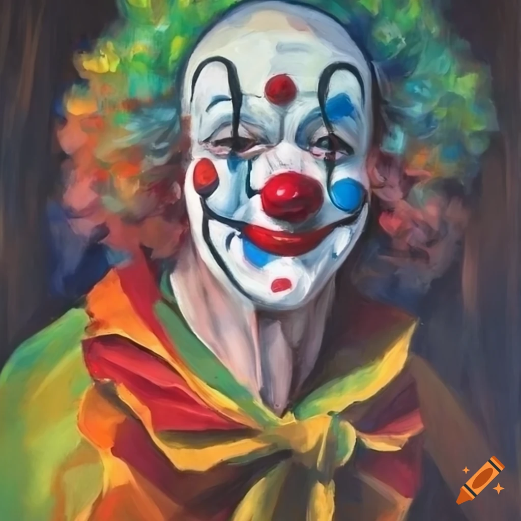brutalist-style painting of a clown