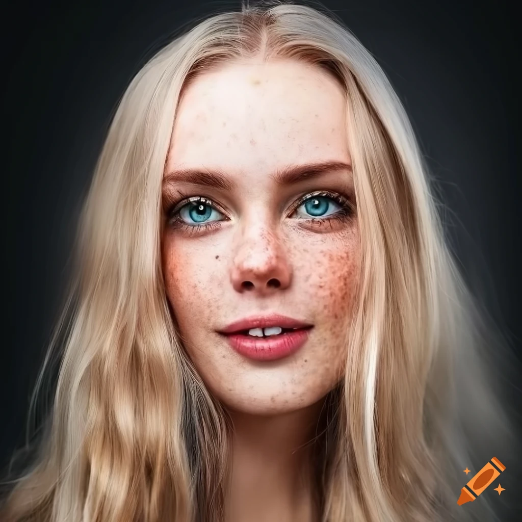 portrait of a beautiful woman with freckles and blonde hair