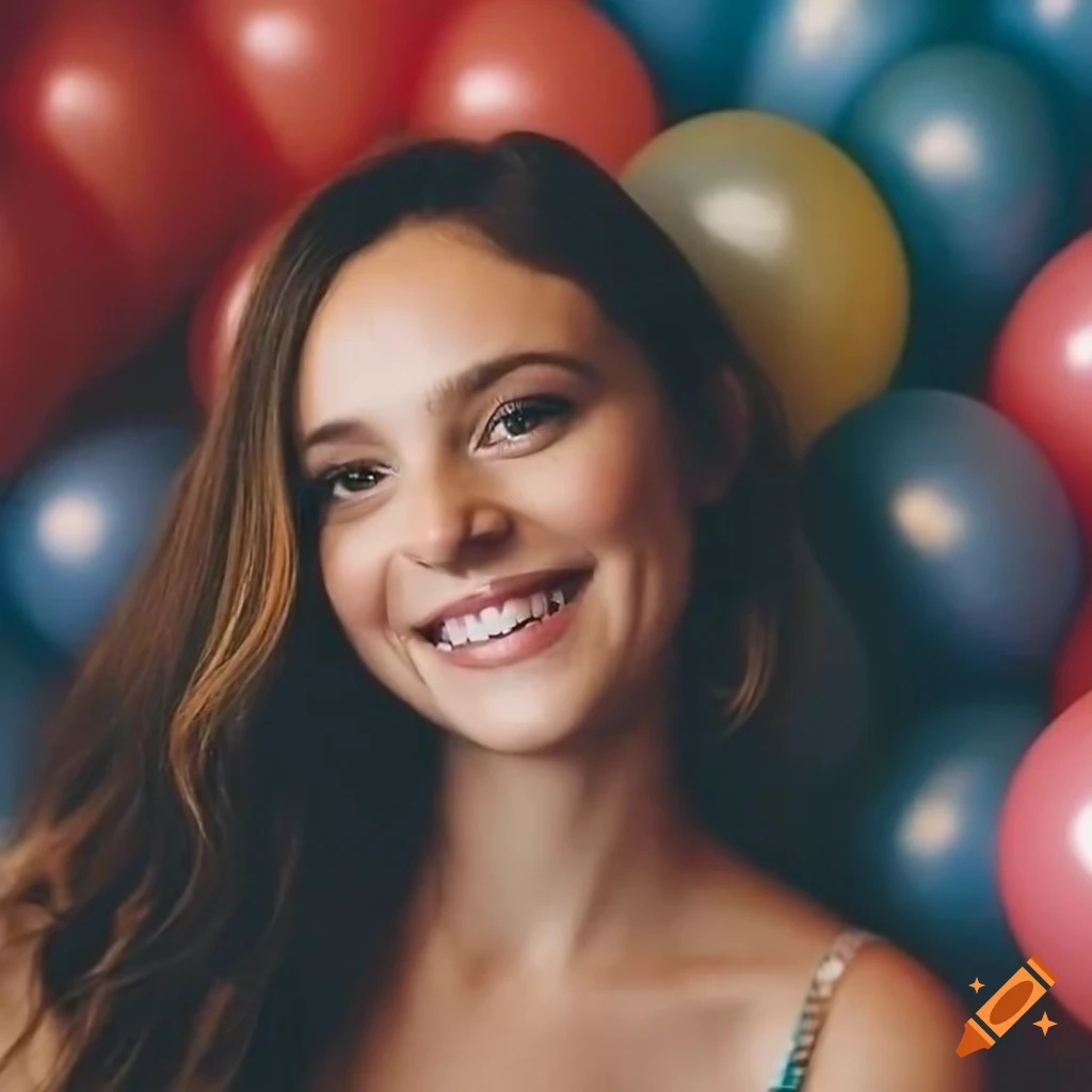 Smiling francesca michielin surrounded by balloons