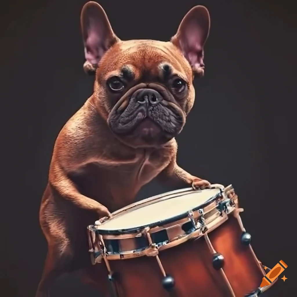 French bulldog playing drums on Craiyon