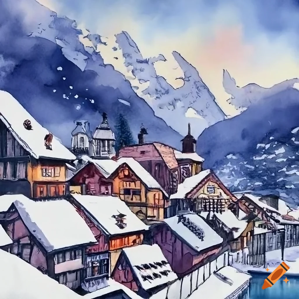 artwork of a villainess in a Swiss Mountain Village