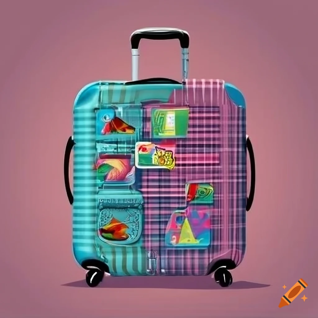 Travel suitcase with colorful stickers on craiyon