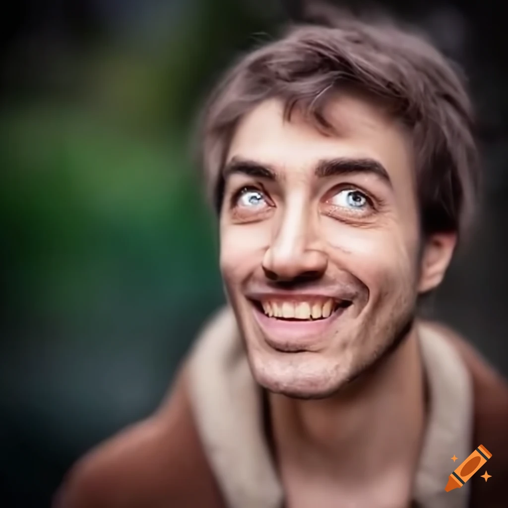 Cartoon-like portrait with exaggerated features on Craiyon