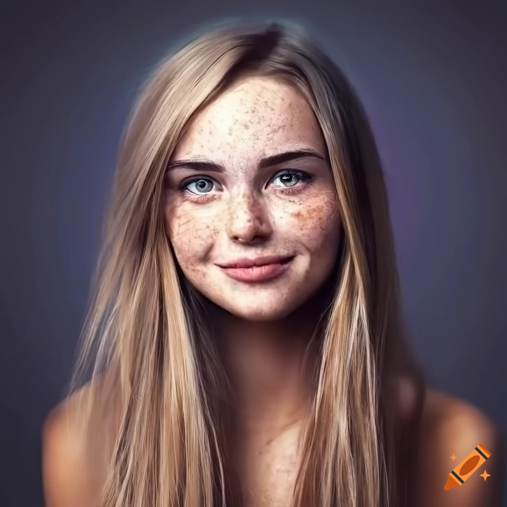 portrait of a beautiful young woman with freckles and dark blonde hair