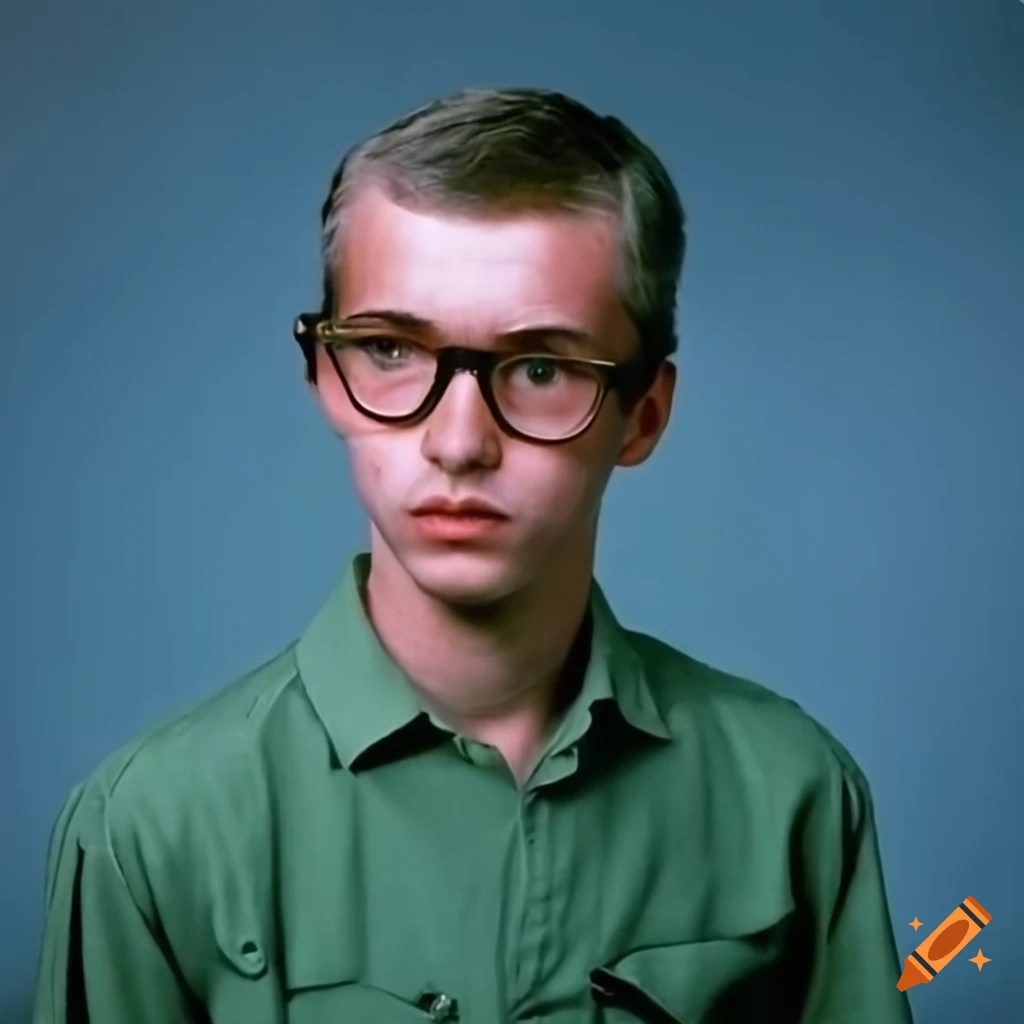 Vintage portrait of a man with glasses in blue background on craiyon