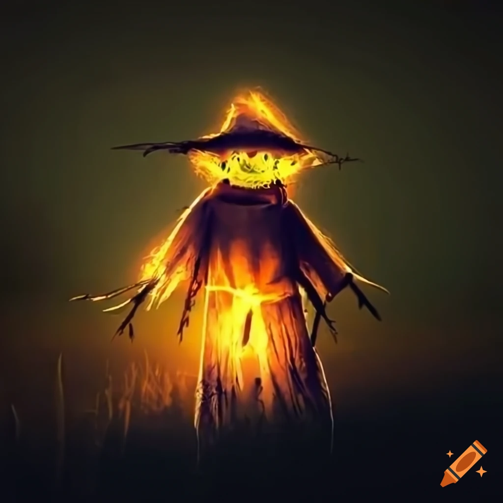 glowing scarecrow in a dark field