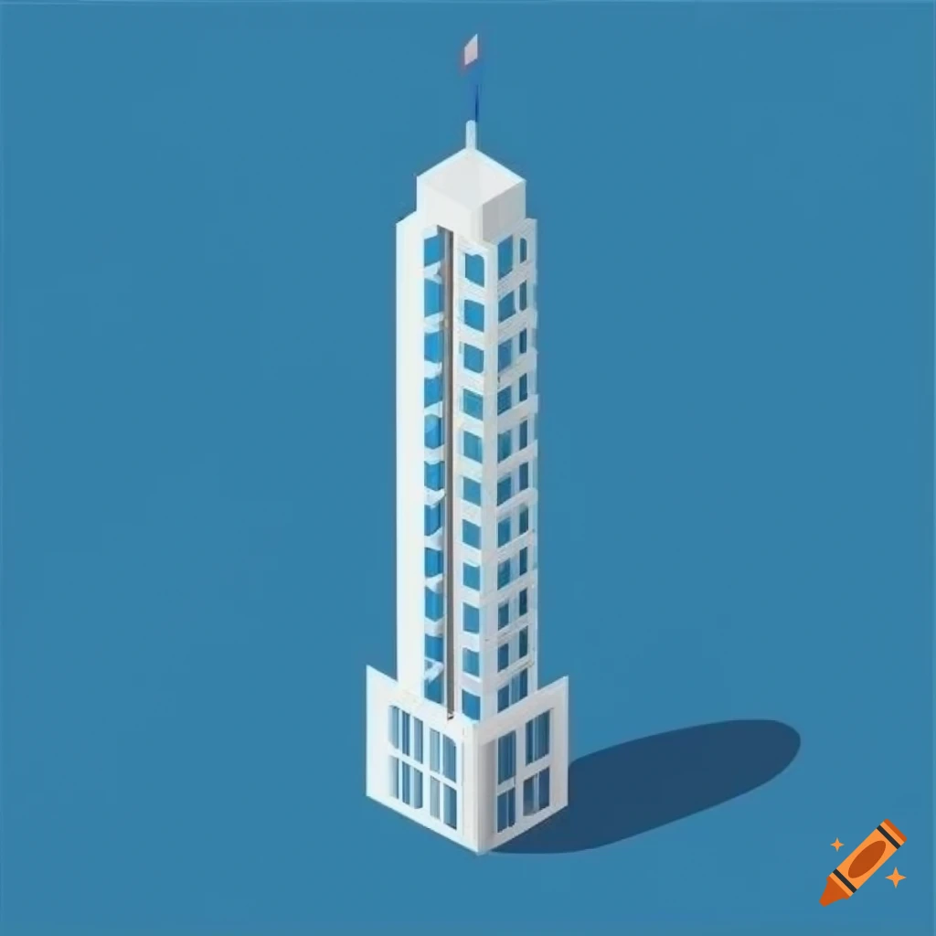 Vector Art Of A Blue Skyscraper On White Background On Craiyon