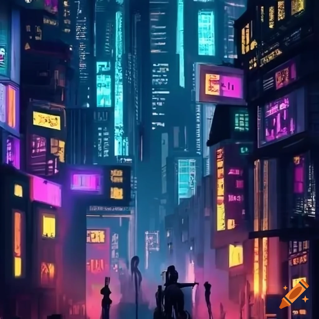 Cityscape in a cyberpunk style
