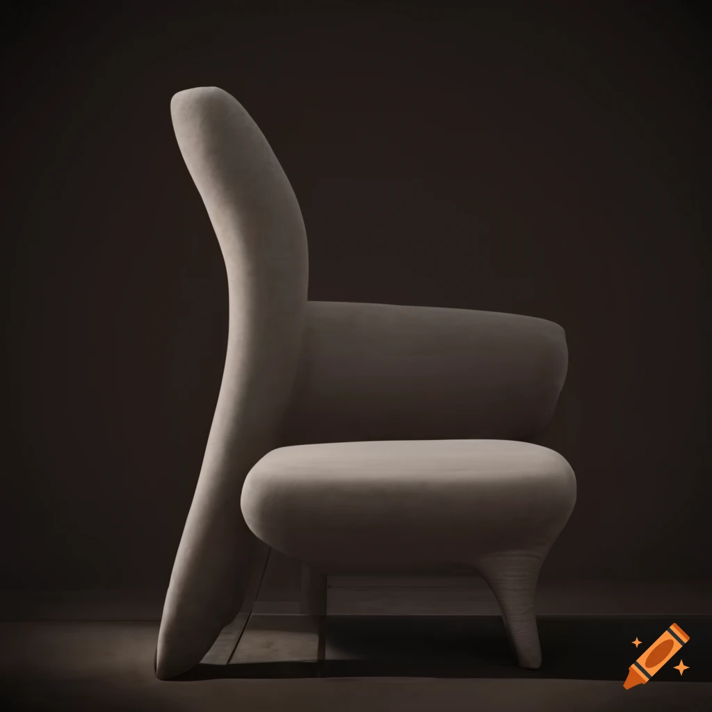 hyper-realistic rendering of a concrete-colored designer chair