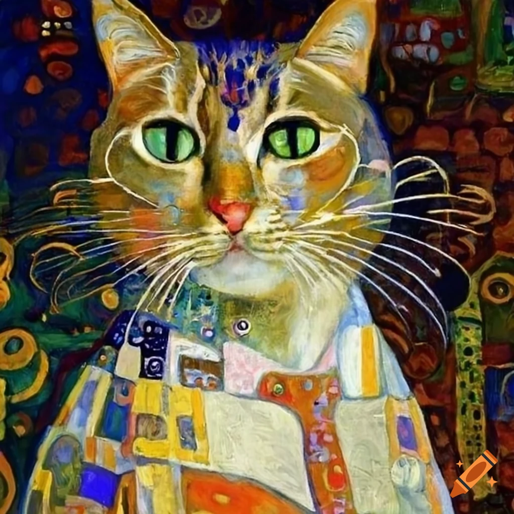Cat painting in the style of gustav klimt