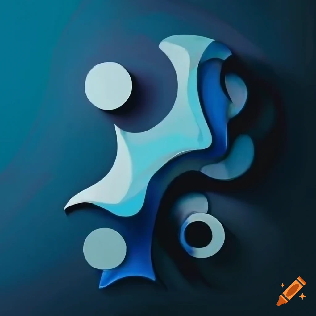 Abstract 2d mechanical shape painting in white and blue on Craiyon